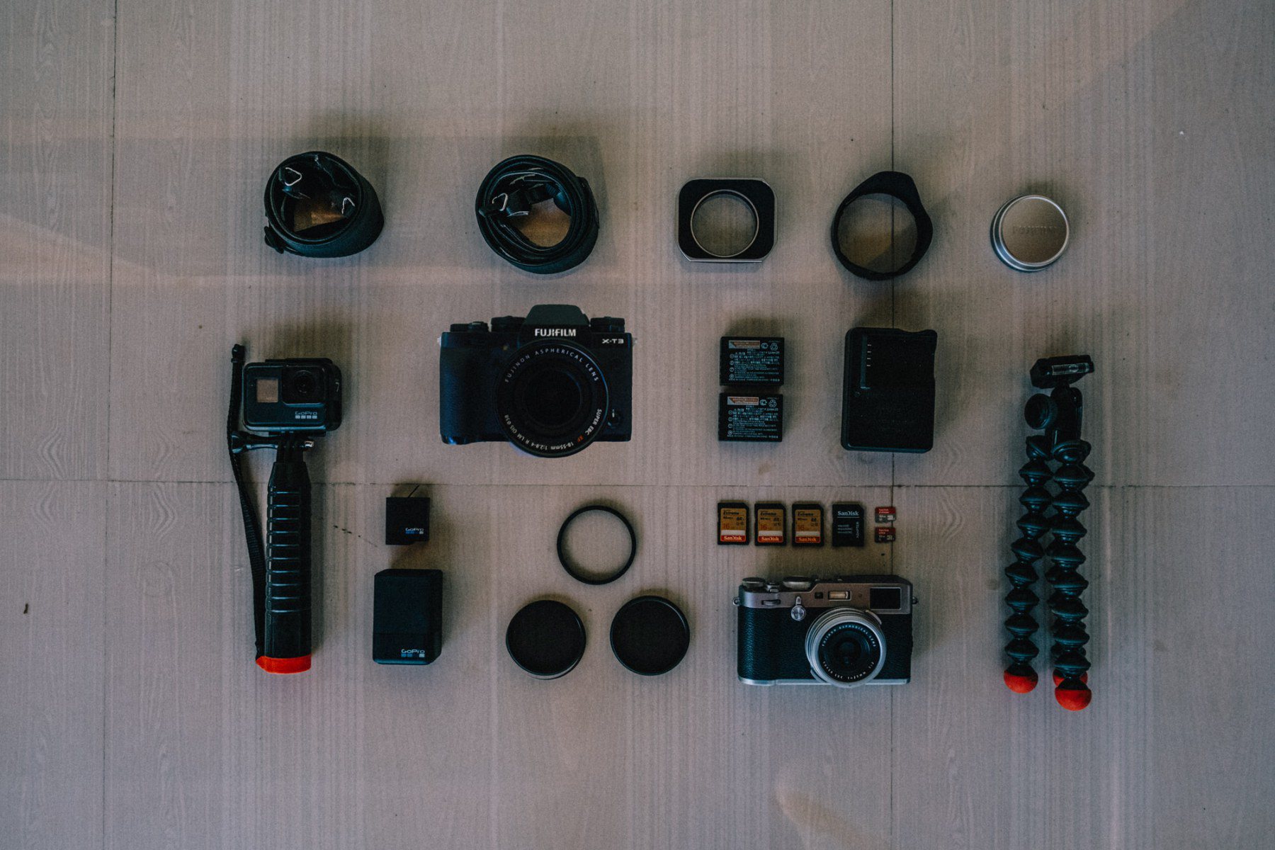 Fujifilm X100F and XT3 GoPro Hero7 Black plus accessories