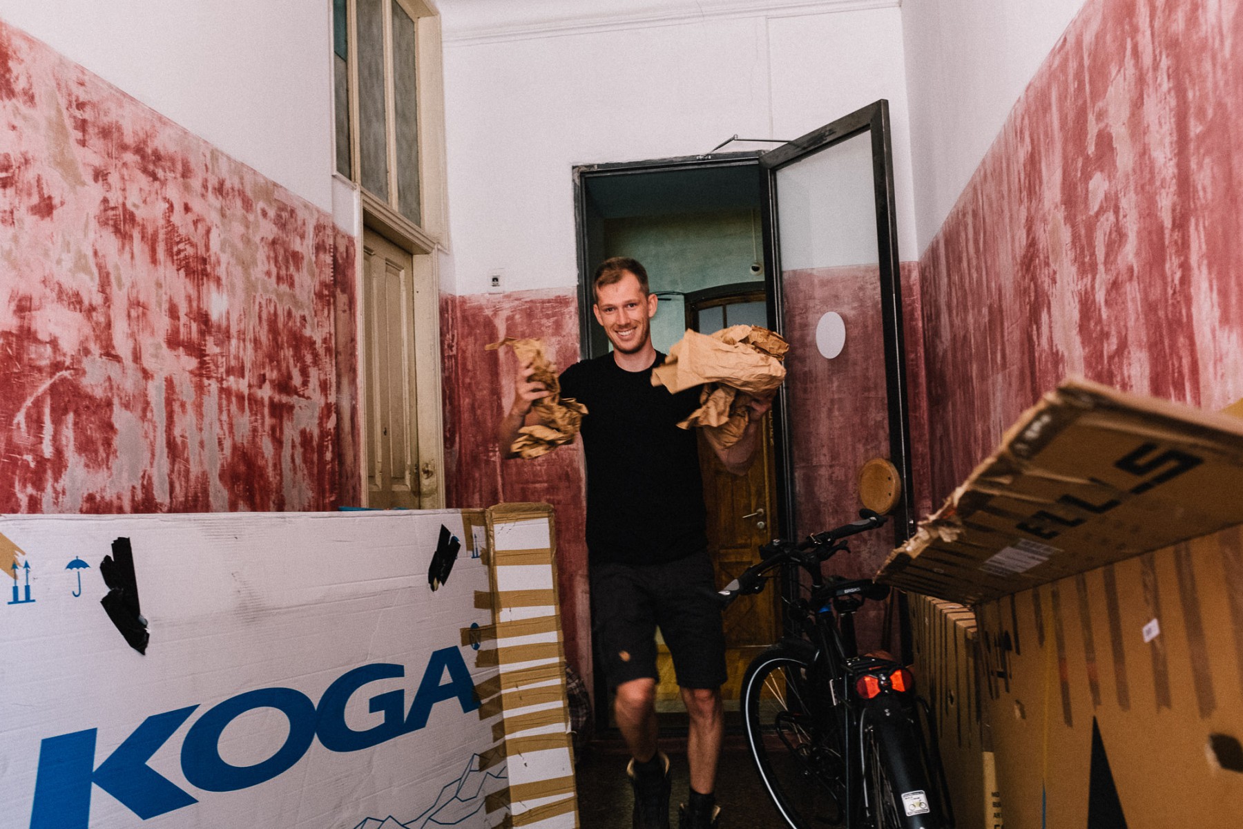 Unpacking touring bike from bicycle box