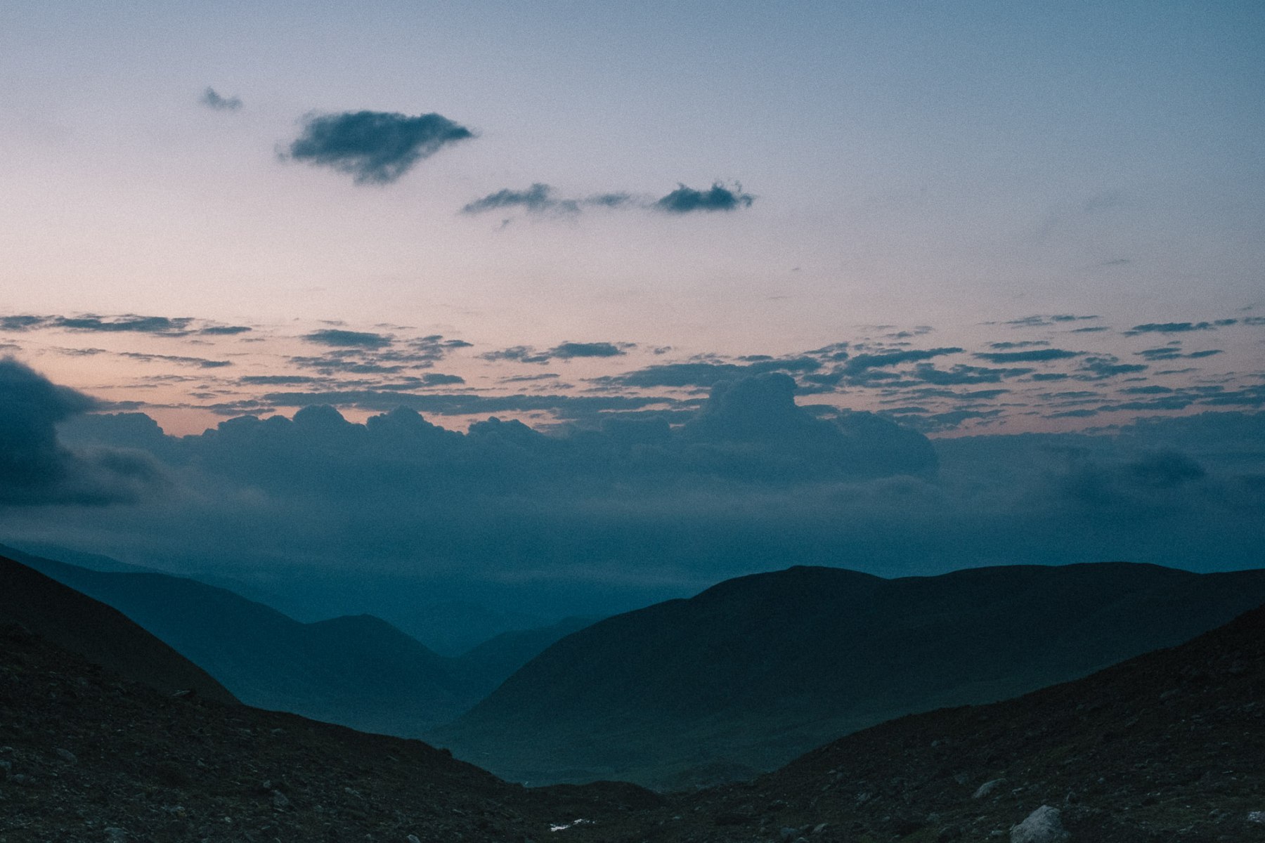 Sunset over the Caucasus mountains near Roshka and Shatili