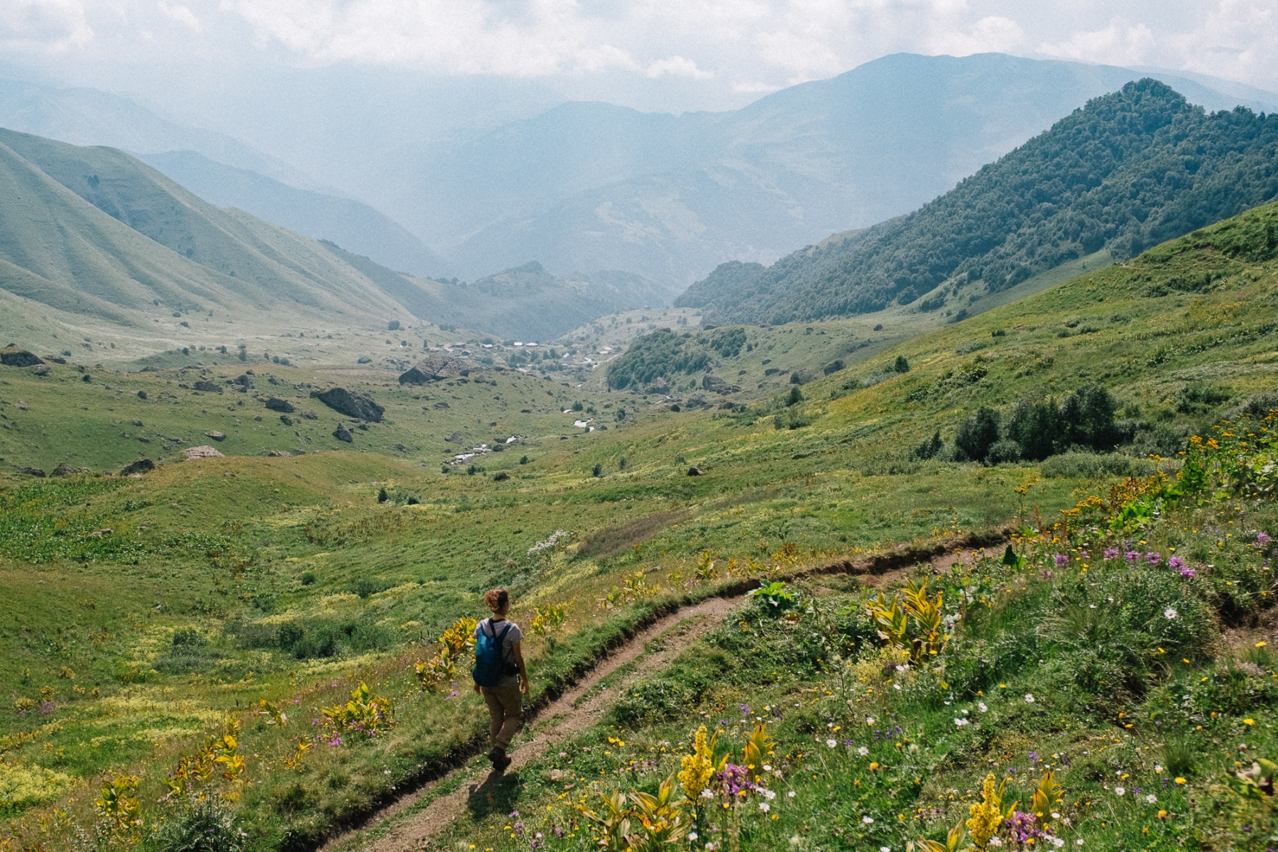 Sabina hiking back to Roshka guesthouse