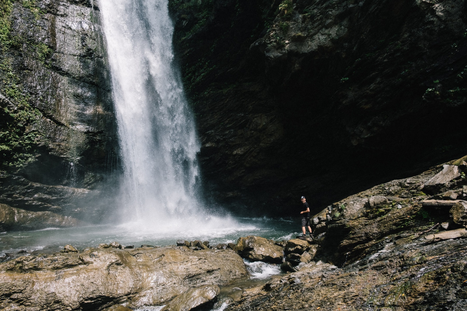 Robin in front of a waterfall near Lagodechi, Georgia