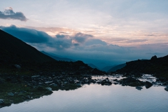Sunset over the Caucasus mountains near Roshka and Shatili