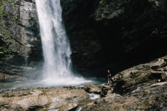 Robin in front of a waterfall near Lagodechi, Georgia