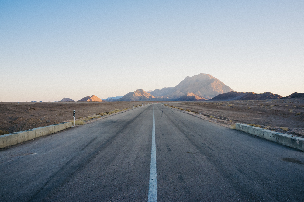 Desert road, moments before sunset