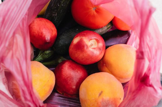 Peaches in plastic bag