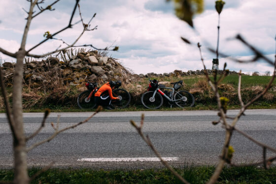 Roadside fix of bikepacking bicycle