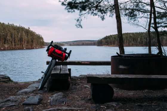 Arrival at the campsite, a wind shelter in South Sweden