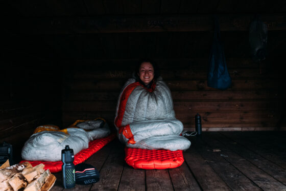 Sabina waking up in her warm and comfortable Sea to Summit outdoor sleeping gear