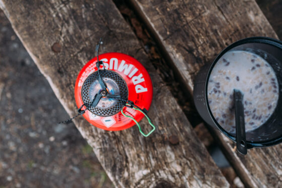Cooking oatmeal for breakfast with the camping stove