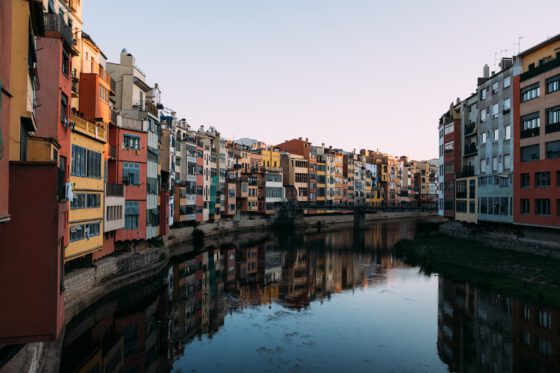Colorful houses along the water in Girona