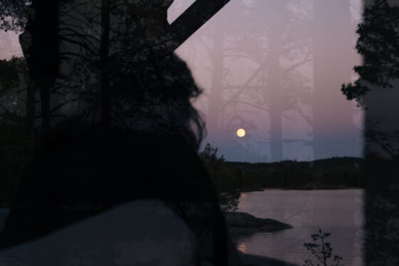 Watching the full moon from the glass cabin, a unique place to stay in Dalsland, West Sweden