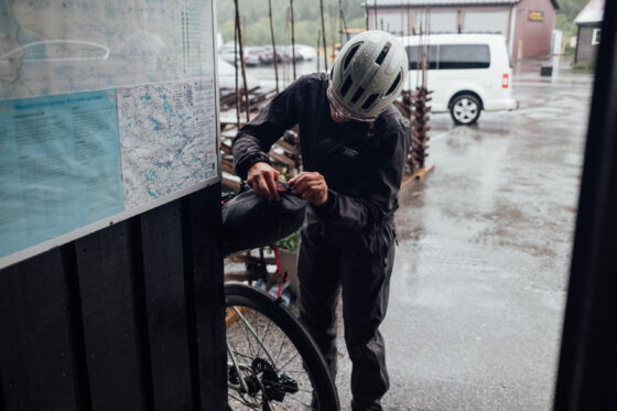 Packing a saddle bag in the rain