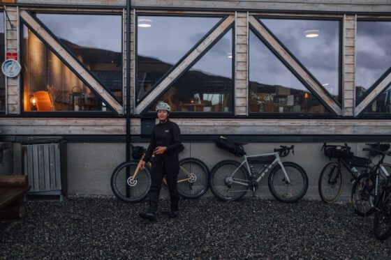 Sabina just parked her bike next to some others upon reaching Finse hytte