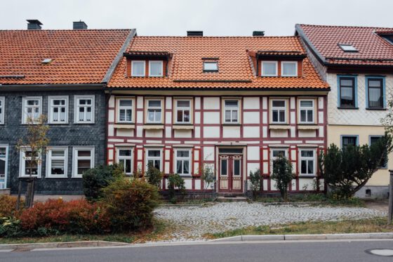 Historic half-timbered house in a small Harz village, Germany.